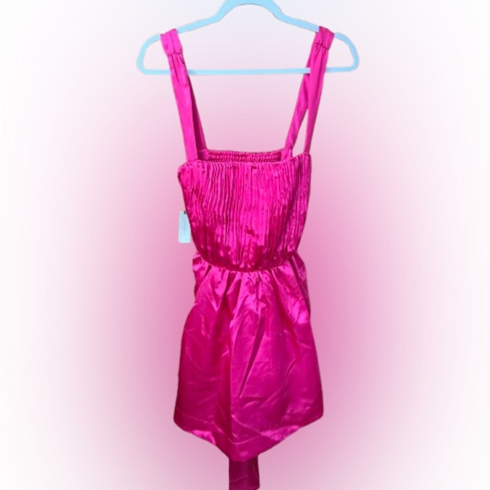 NWT Maeve by Anthropologie Hot Pink Satin Mini Bow Tie Dress